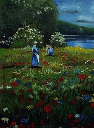 Campo com Flores e Camponesas